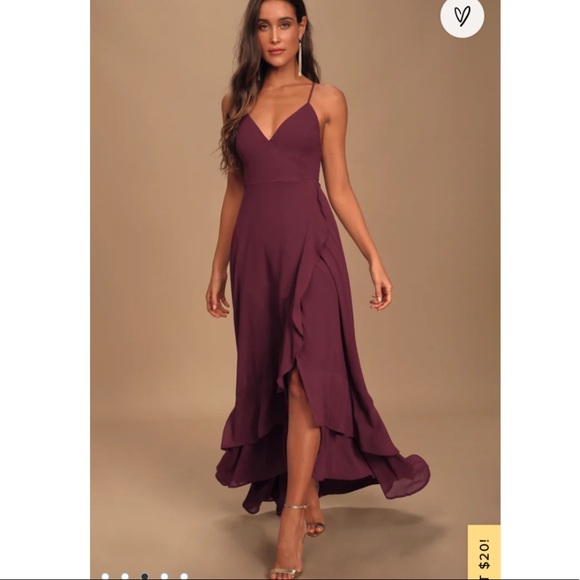Lulus Dresses & Skirts - NWT Lulu’s In Love Forever Plum Lace-Up High-Low Maxi Dress